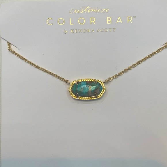 Kendra Scott Elisa Veined Turquoise Necklace 14k Gold Over Brass. Color Bar - Picture 1 of 10